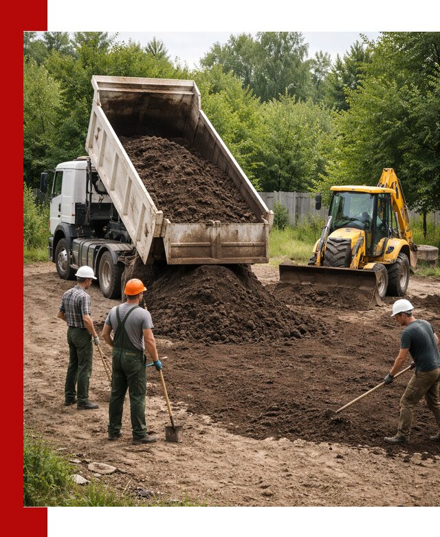 Доставка и укладка грунта для выравнивания участка в Кашире