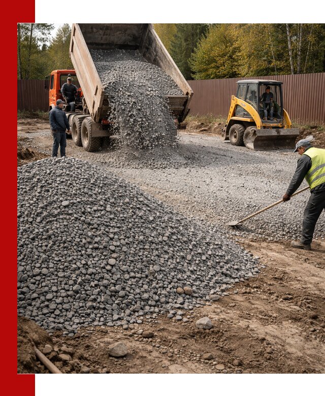 Отсыпка участка щебнем с доставкой и уплотнением в Кашире